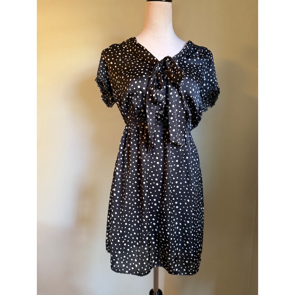 Preppy Polka Dot Dress Black White  dainty resort whimsi boho Y fairy flowy mini